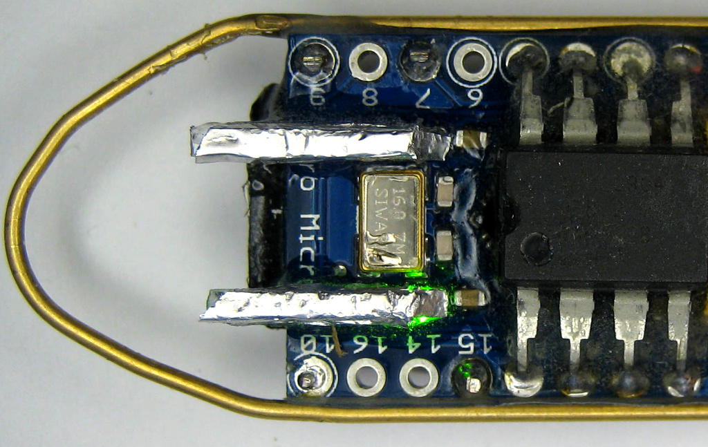 finalkey board with two mounted
                acrylic light pipes on IO-LEDS